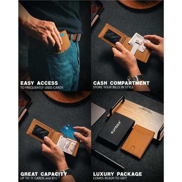 Slim Money Clip Wallets Men RFID Blocking Card‎ Holder Minimalist Leather Brown - Picture 3 of 5